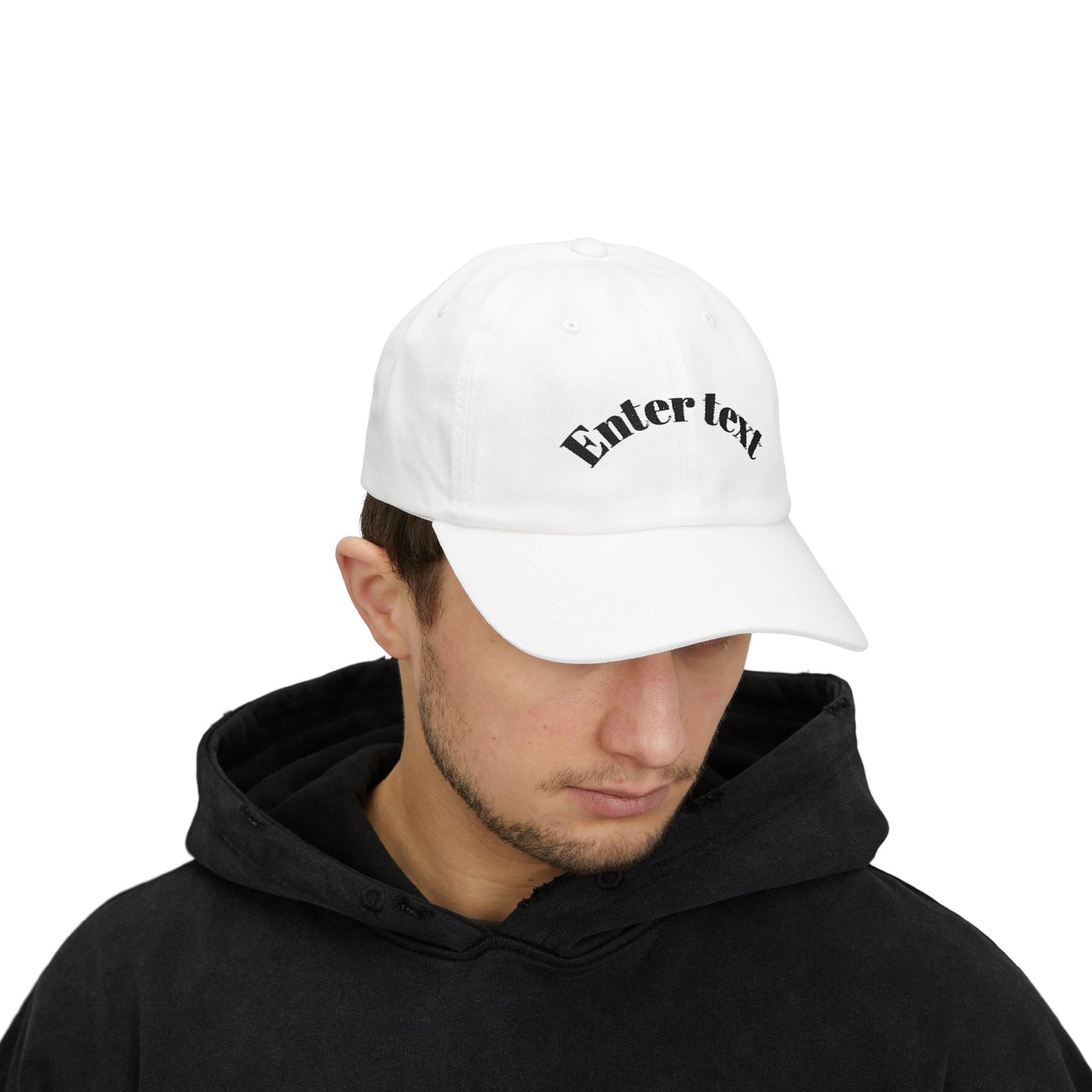 Embroidered 'Enter text' Classic Dad Cap — Personalized White Baseball Hat